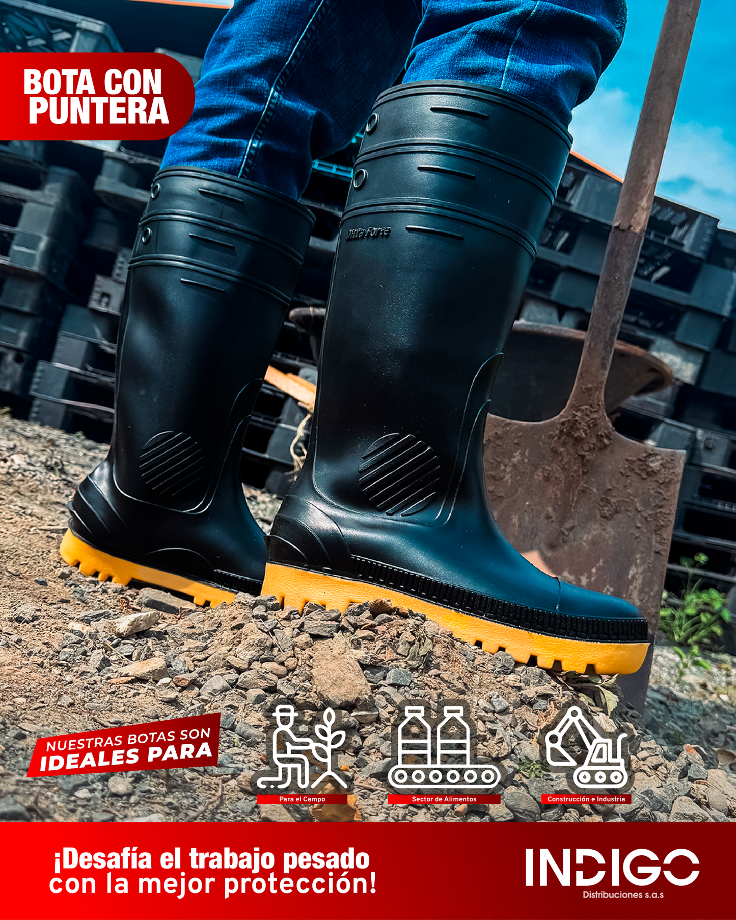 Bota Industrial negro amarillo con puntera